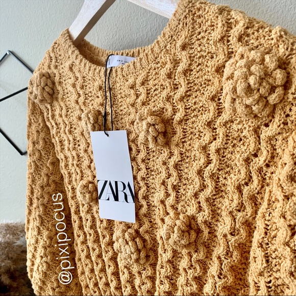 ZARA Embroidered Ruffle Sweater Orange NWT - Picture 9 of 10